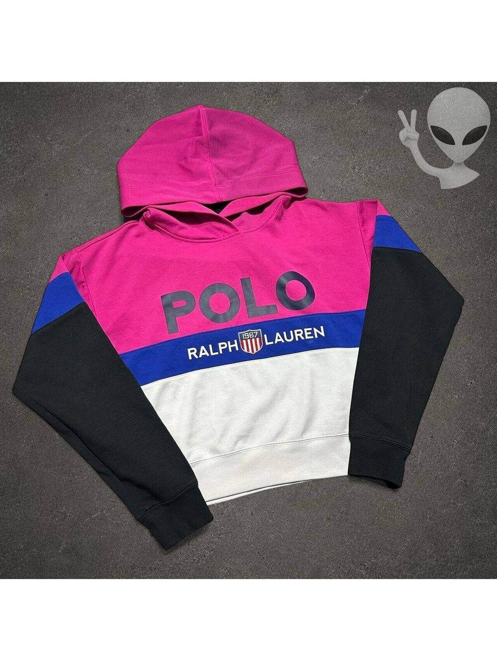 Polo Ralph Lauren Colorblock Cropped Hoodie Womens M Pink Blue Pullover